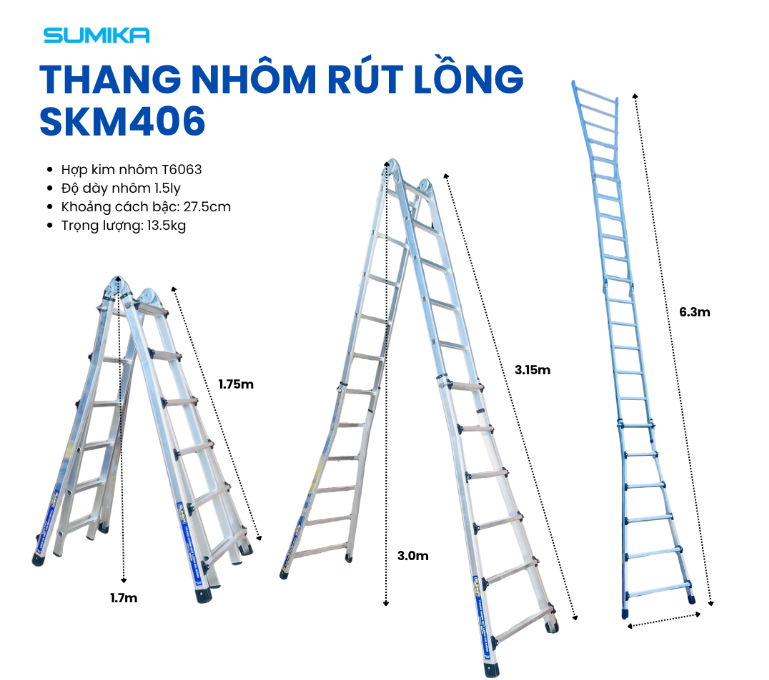 Thang Nhôm Rút Lồng đa năng Sumika. Model: SKM406