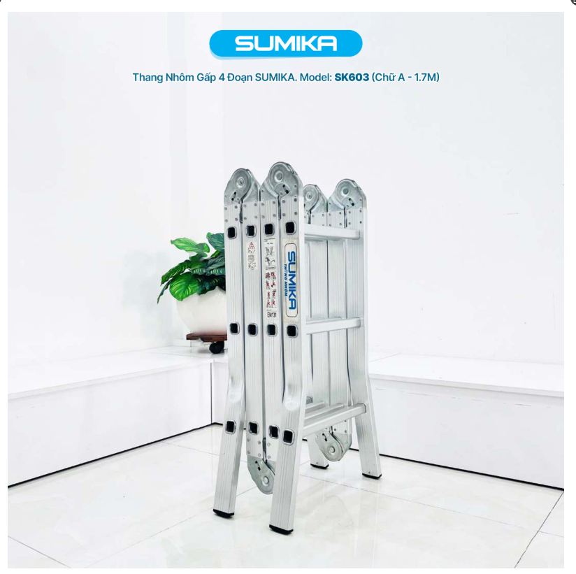 Thang nhôm gấp đa năng, 4 đoạn, 12 bậc, 3.6m Sumika. Model: SK603