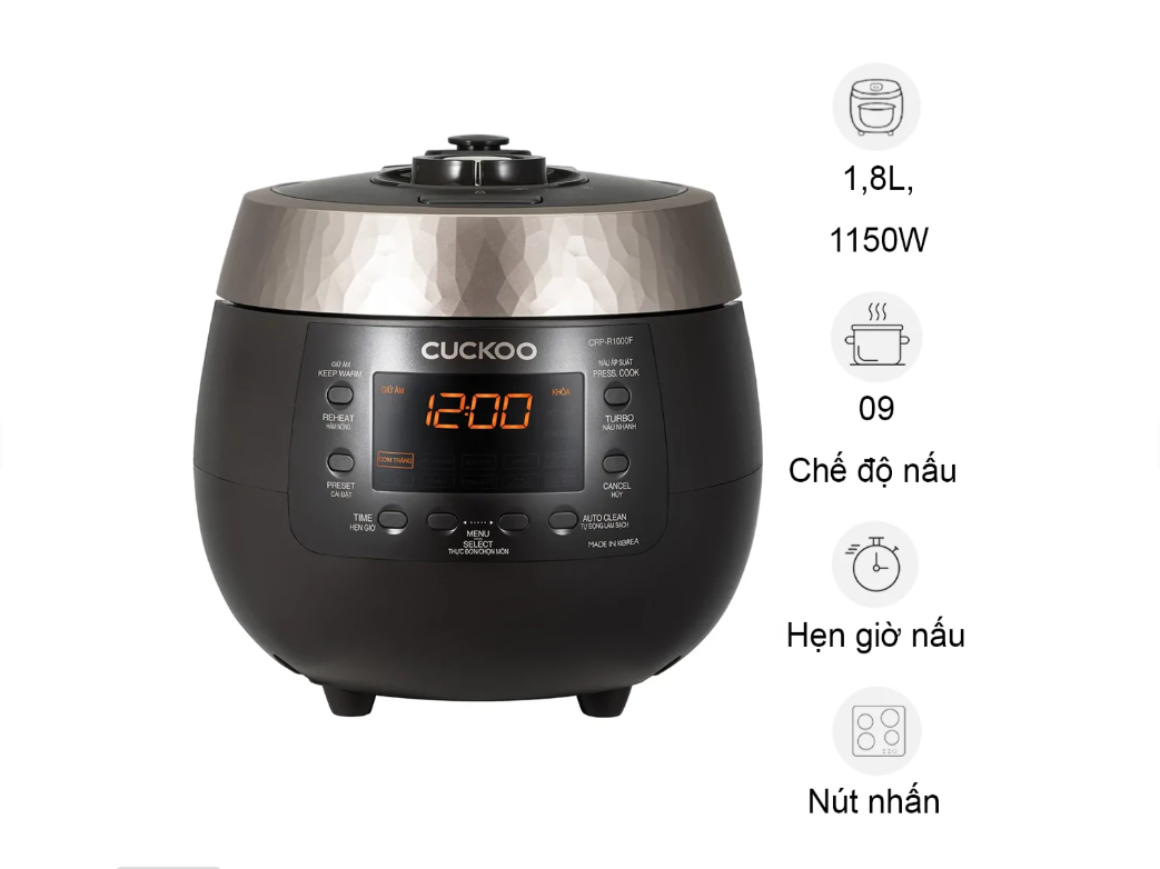 Nồi cơm điện tử áp suất Cuckoo CRP-R1000F/BKGBCRVNCV 1.8L