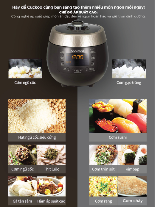 Nồi cơm điện tử áp suất Cuckoo CRP-R1000F/BKGBCRVNCV 1.8L