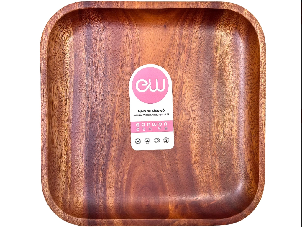 Dĩa vuông gỗ xà cừ Eonwon 20cm DC-EW302