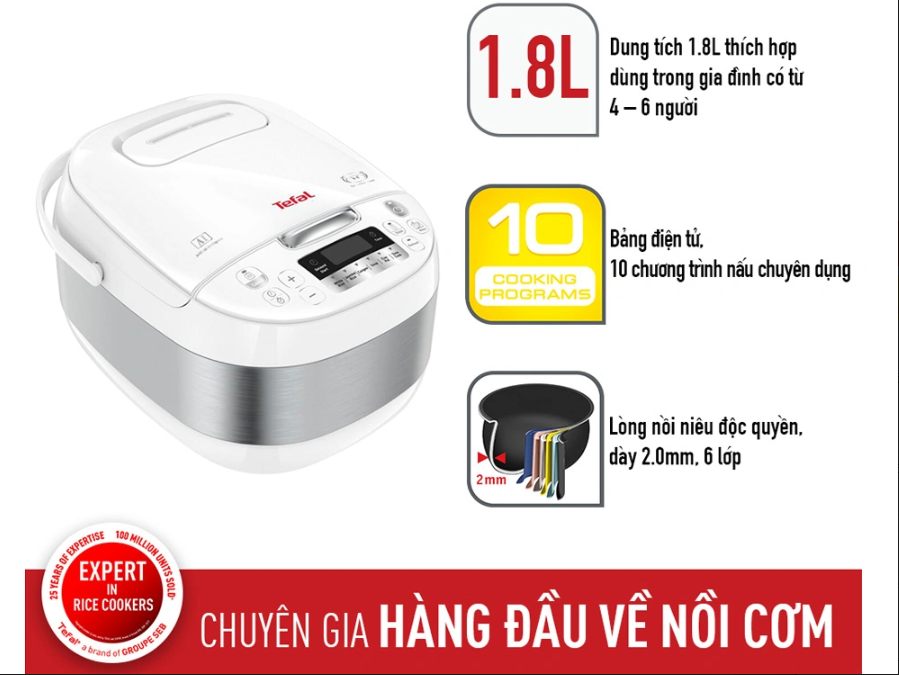 Nồi cơm điện tử Tefal RK752168 - 1.8L - 750W