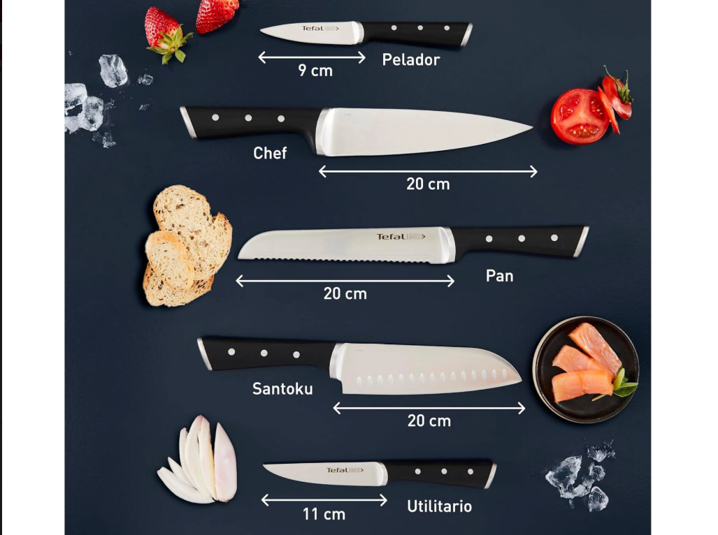 Bộ dao 5 món và kệ dao gỗ Tefal Ice Force K232S574