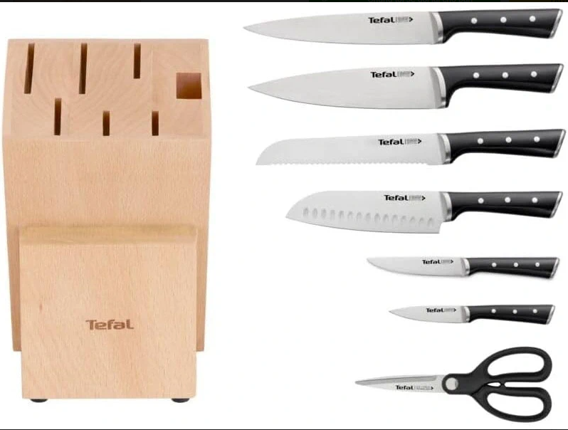 Bộ dao kéo 7 món và kệ gỗ Tefal Ice Force K232S714