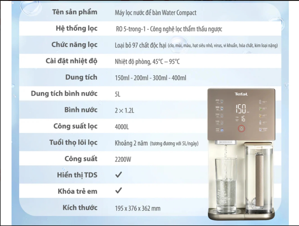 Máy lọc nước đa năng Tefal Pure Water Compact BR453AY0