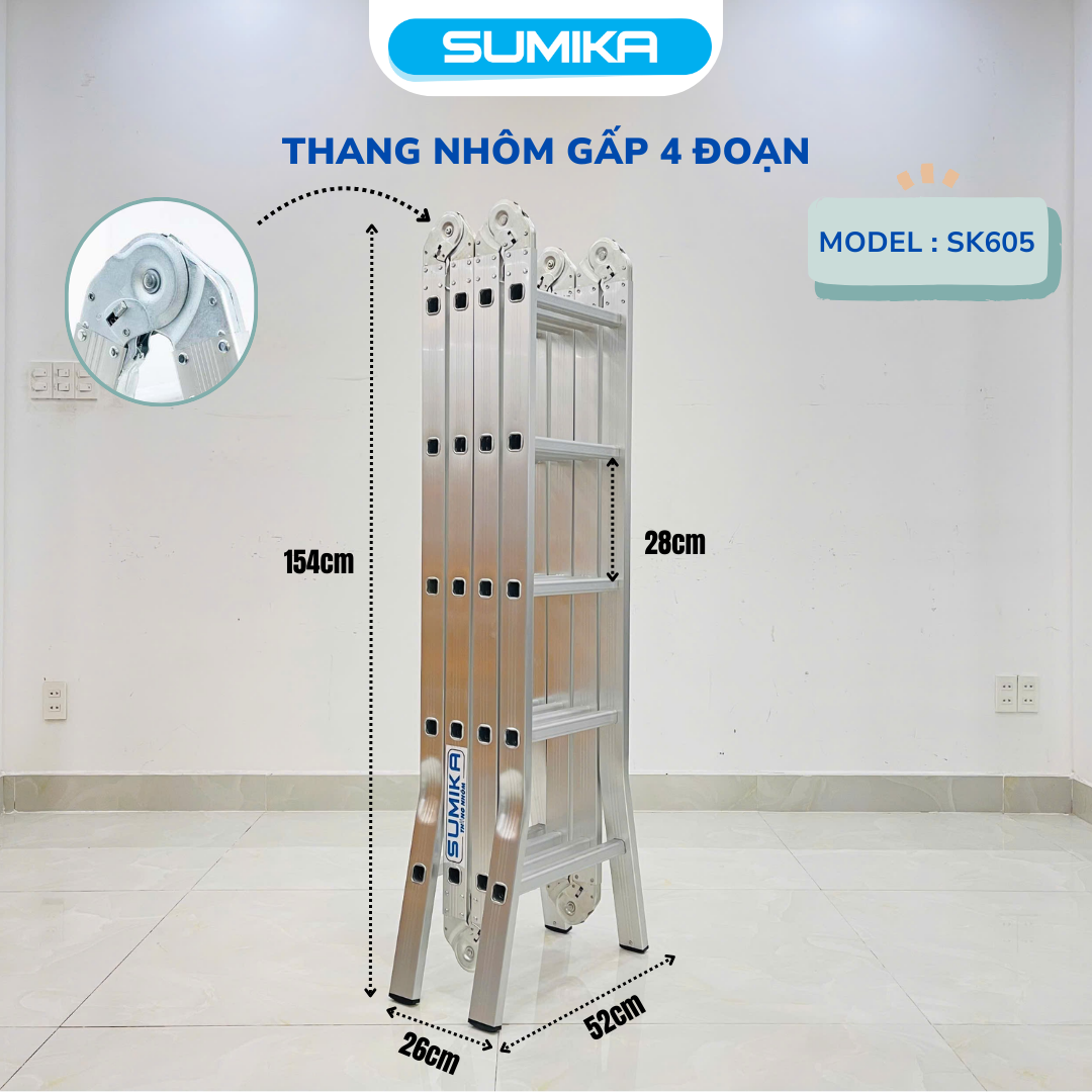 Thang nhôm gấp đa năng 4 đoạn, 20 bậc, 5,8m Sumika. Model: SK605