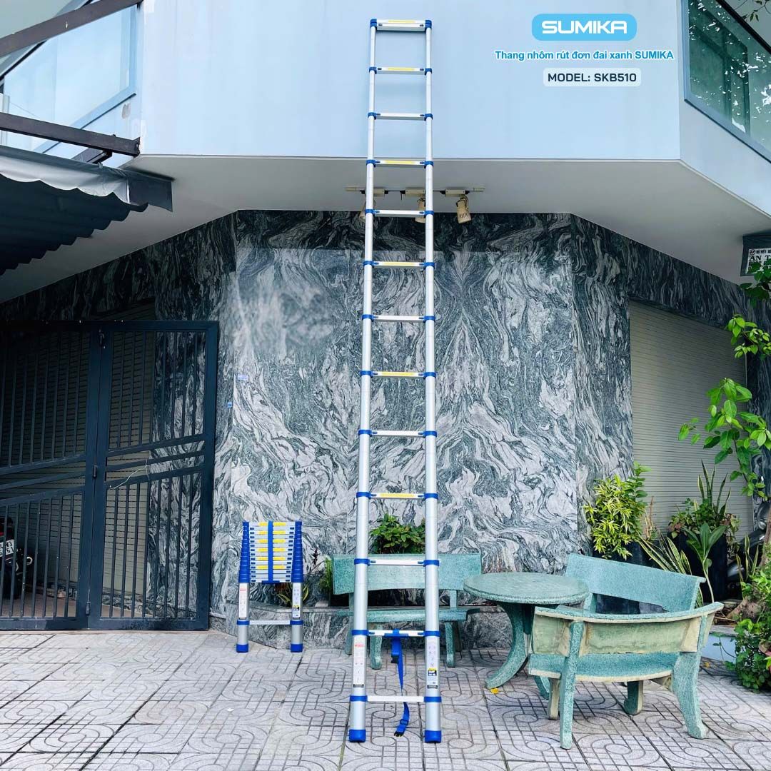 Thang nhôm rút Sumika SKB510, đai xanh, chiều cao 5.1m