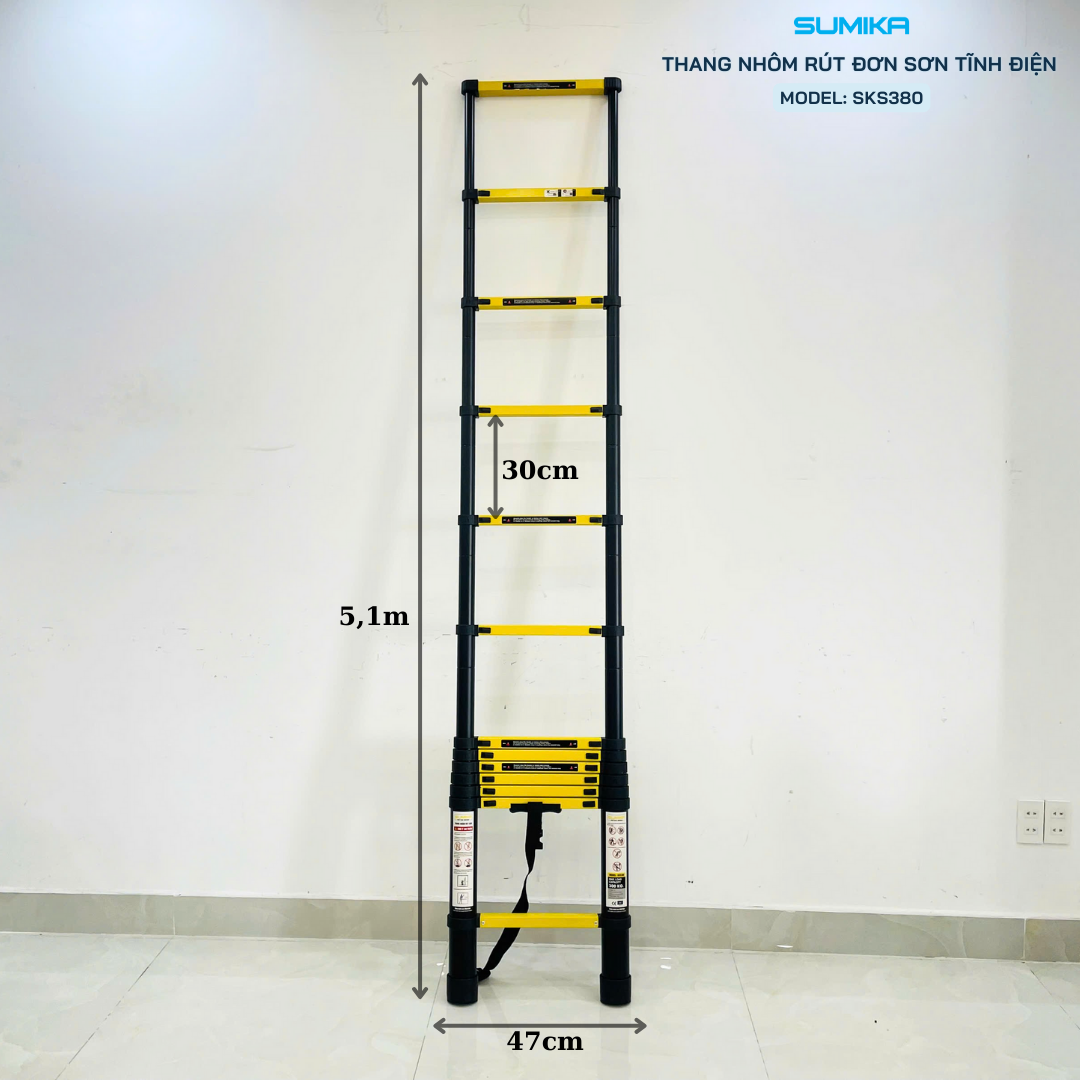 Thang nhôm rút gọn Sumika SKS380, sơn tĩnh điện, chiều cao 3.8m