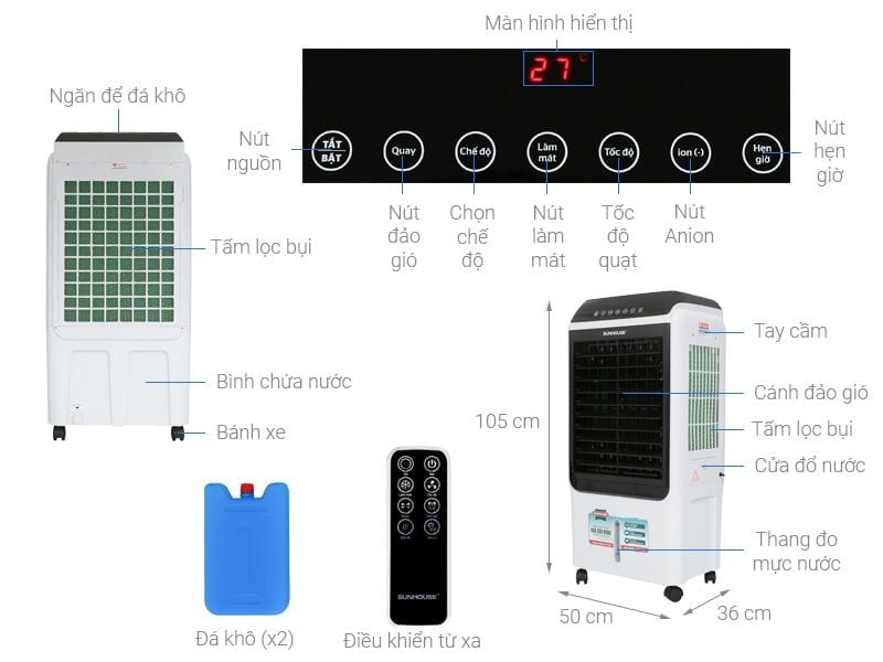 Quạt hơi nước SUNHOUSE SHD7727 - 150W