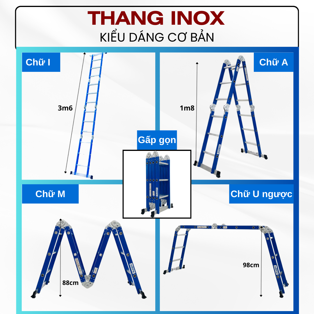Thang inox gấp đa năng, 4 đoạn, 12 bậc hiệu Sumika. Model: SKS603