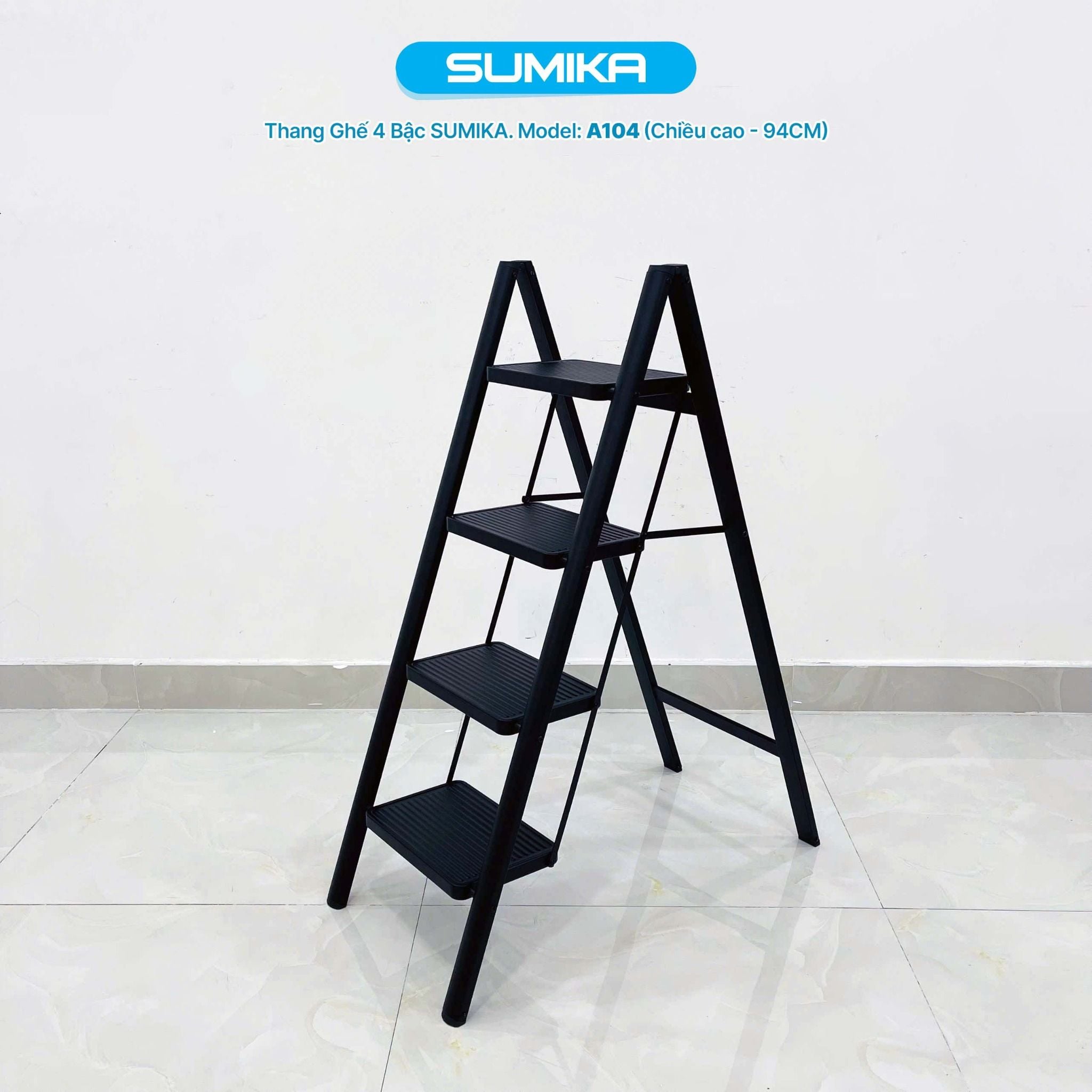 Thang ghế 4 bậc SUMIKA A104 (Black), chiều cao 94cm