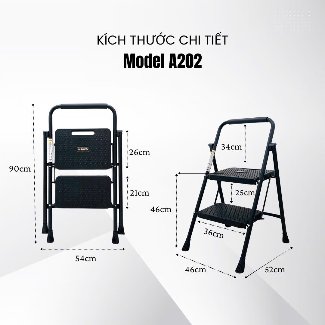 Thang ghế gia đình 2 bậc SUMIKA A202 (Màu Đen), chiều cao 46cm
