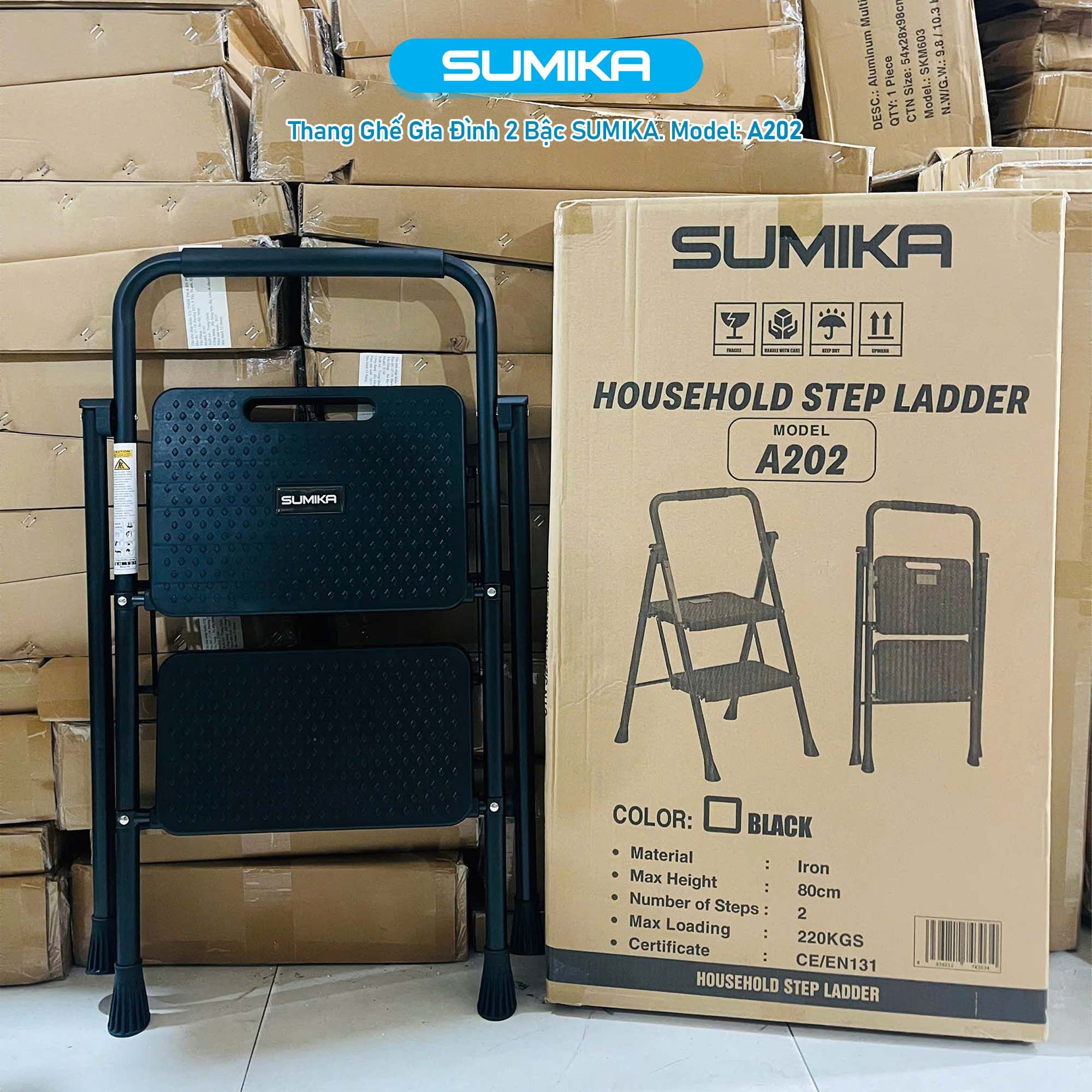Thang ghế gia đình 2 bậc SUMIKA A202 (Màu Đen), chiều cao 46cm