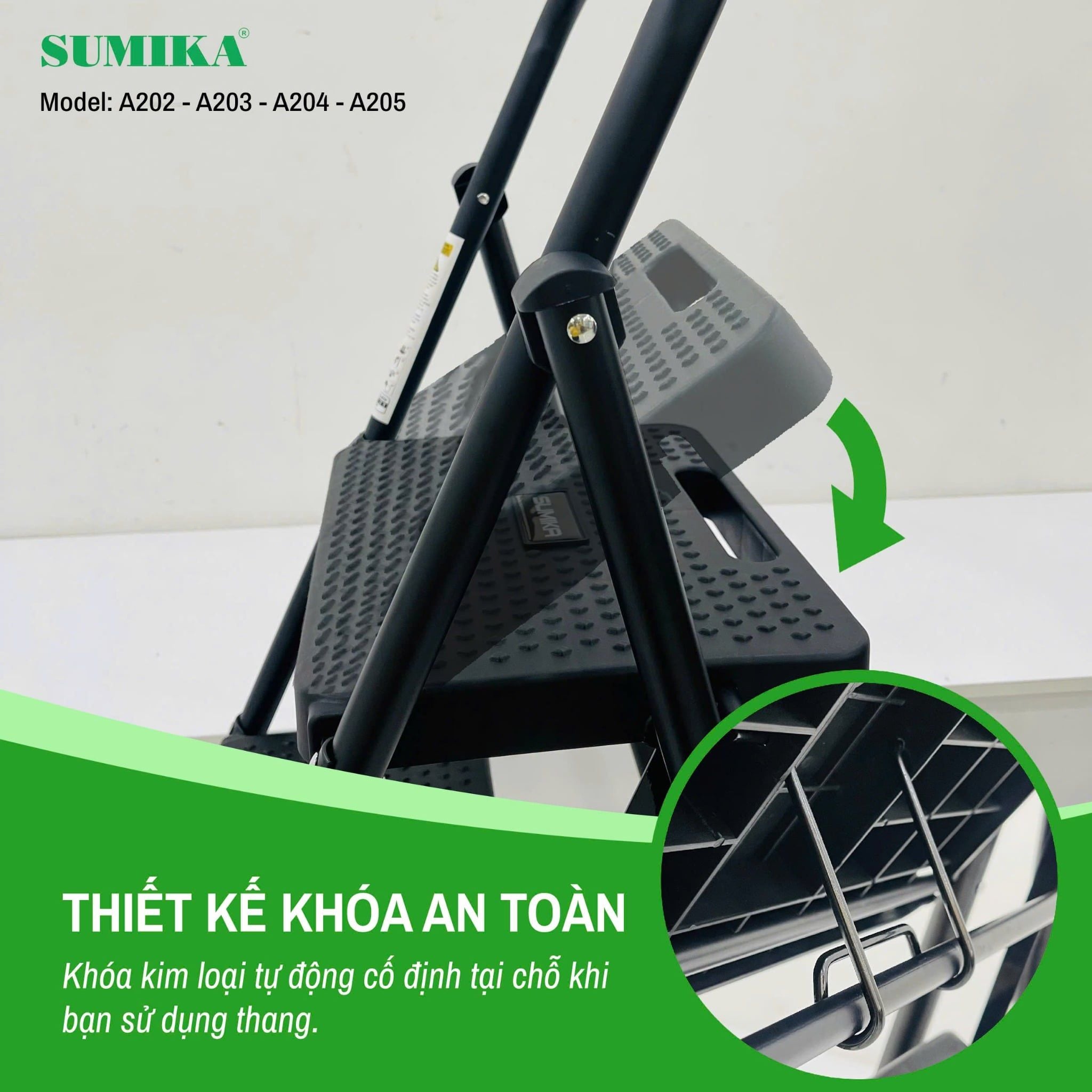 Thang ghế gia đình 5 bậc SUMIKA A205 (Màu Đen), chiều cao 115cm