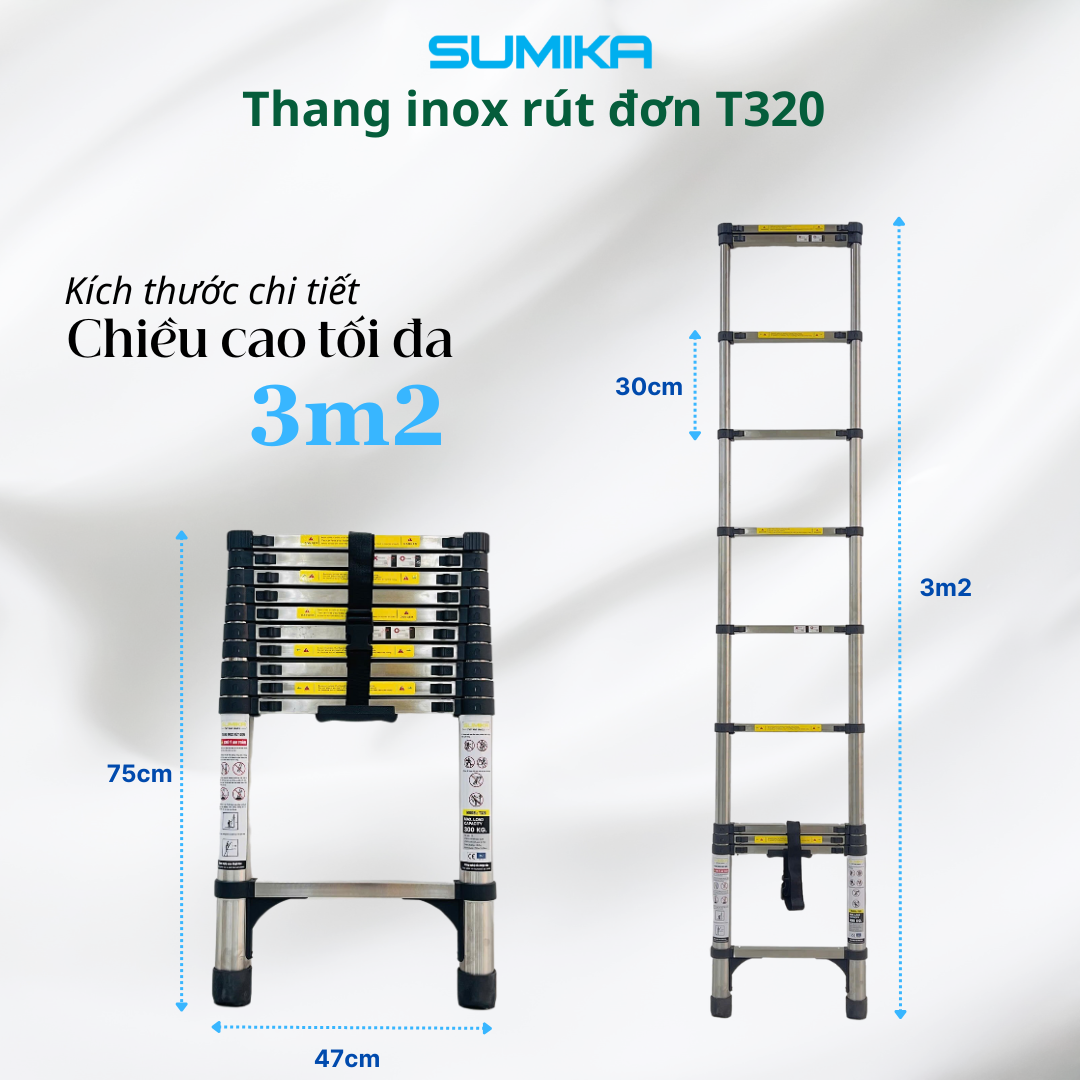 Thang inox rút đơn Sumika, 11 bậc. Model: T380