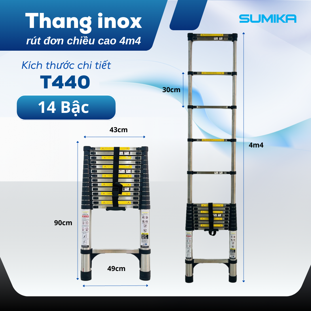 Thang inox rút đơn Sumika, 11 bậc. Model: T440