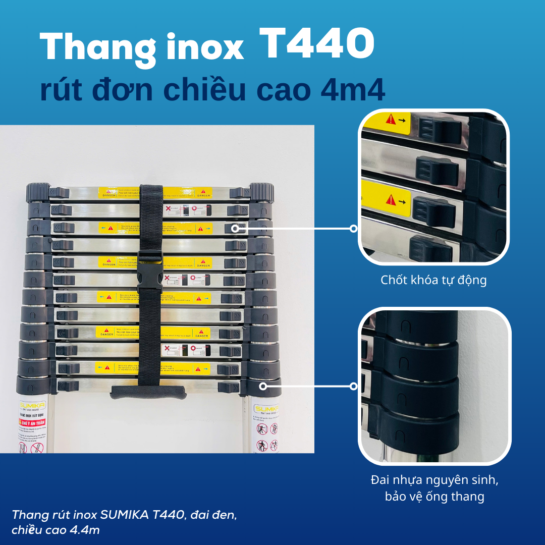 Thang inox rút đơn Sumika, 11 bậc. Model: T440