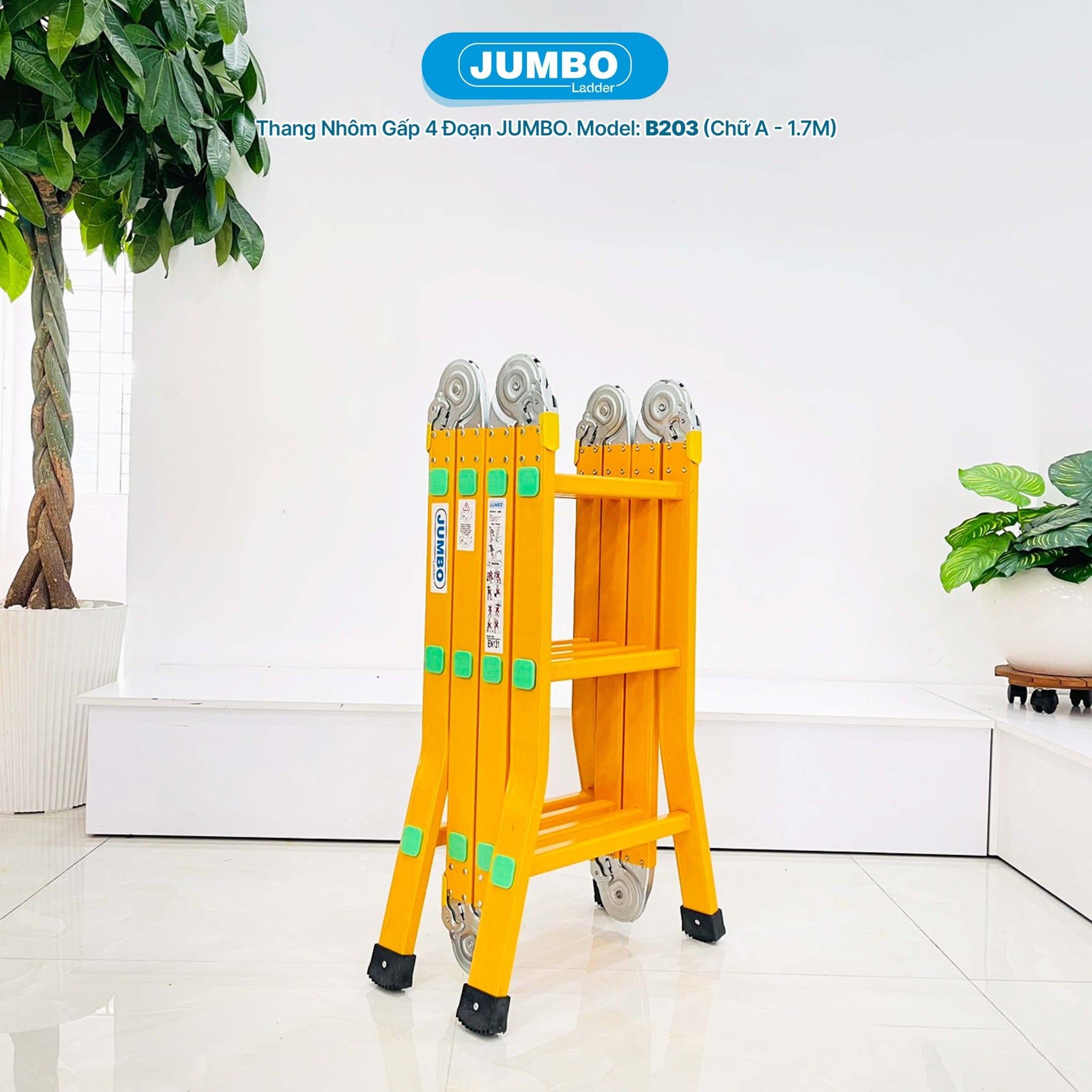 Thang nhôm gấp 4 đoạn JUMBO B203, chữ A cao 1.7m