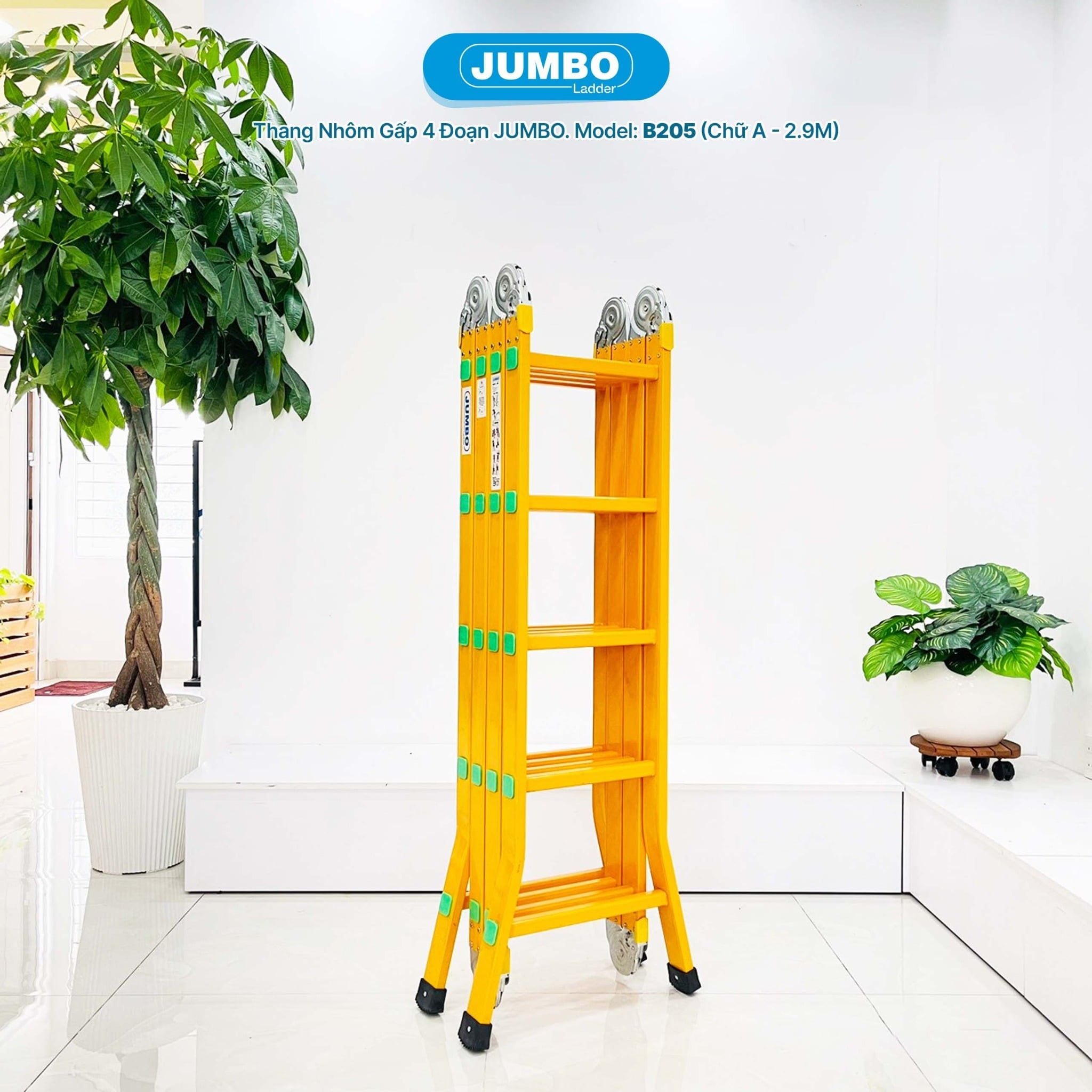Thang nhôm gấp 4 đoạn JUMBO B205, chữ A cao 2.9m