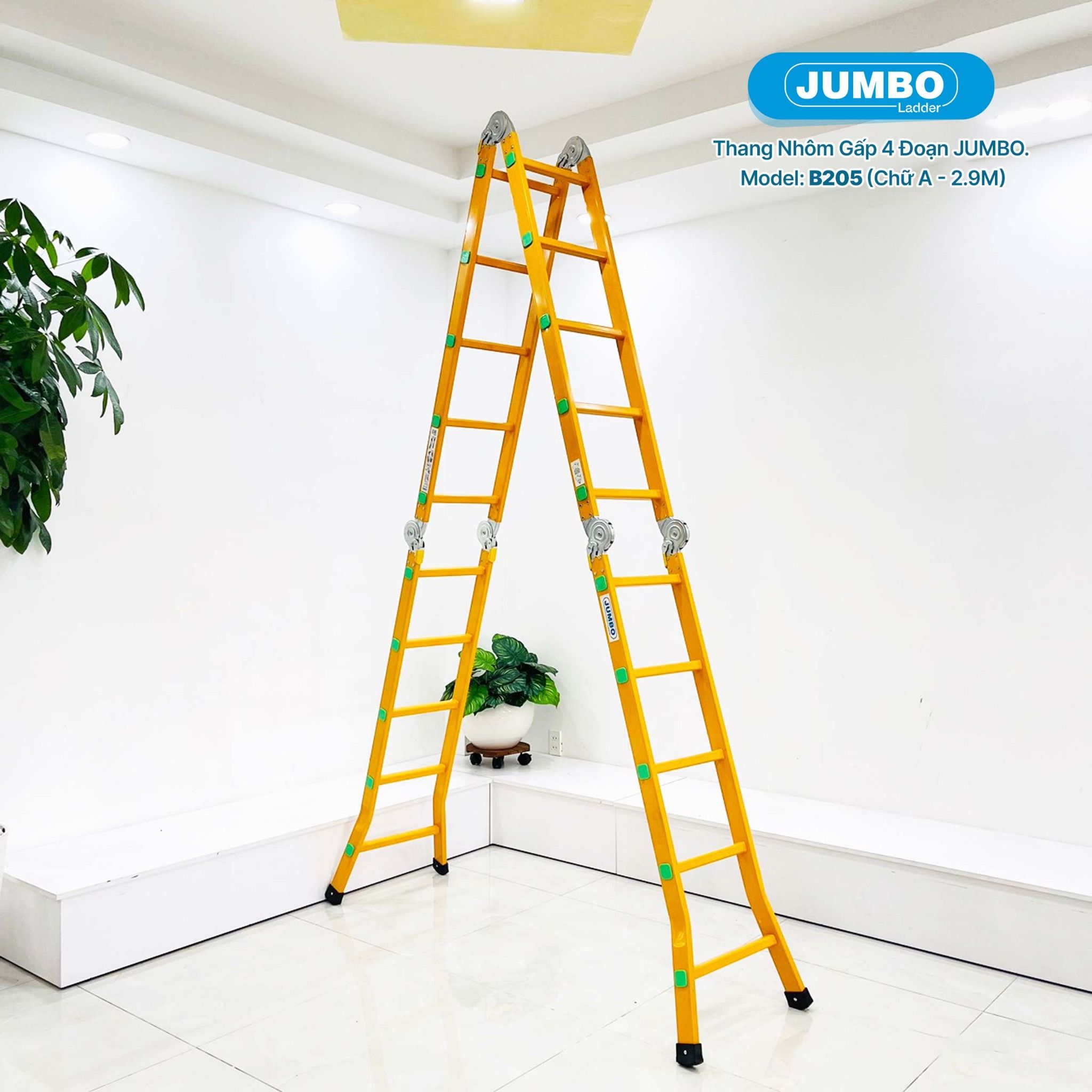 Thang nhôm gấp 4 đoạn JUMBO B205, chữ A cao 2.9m