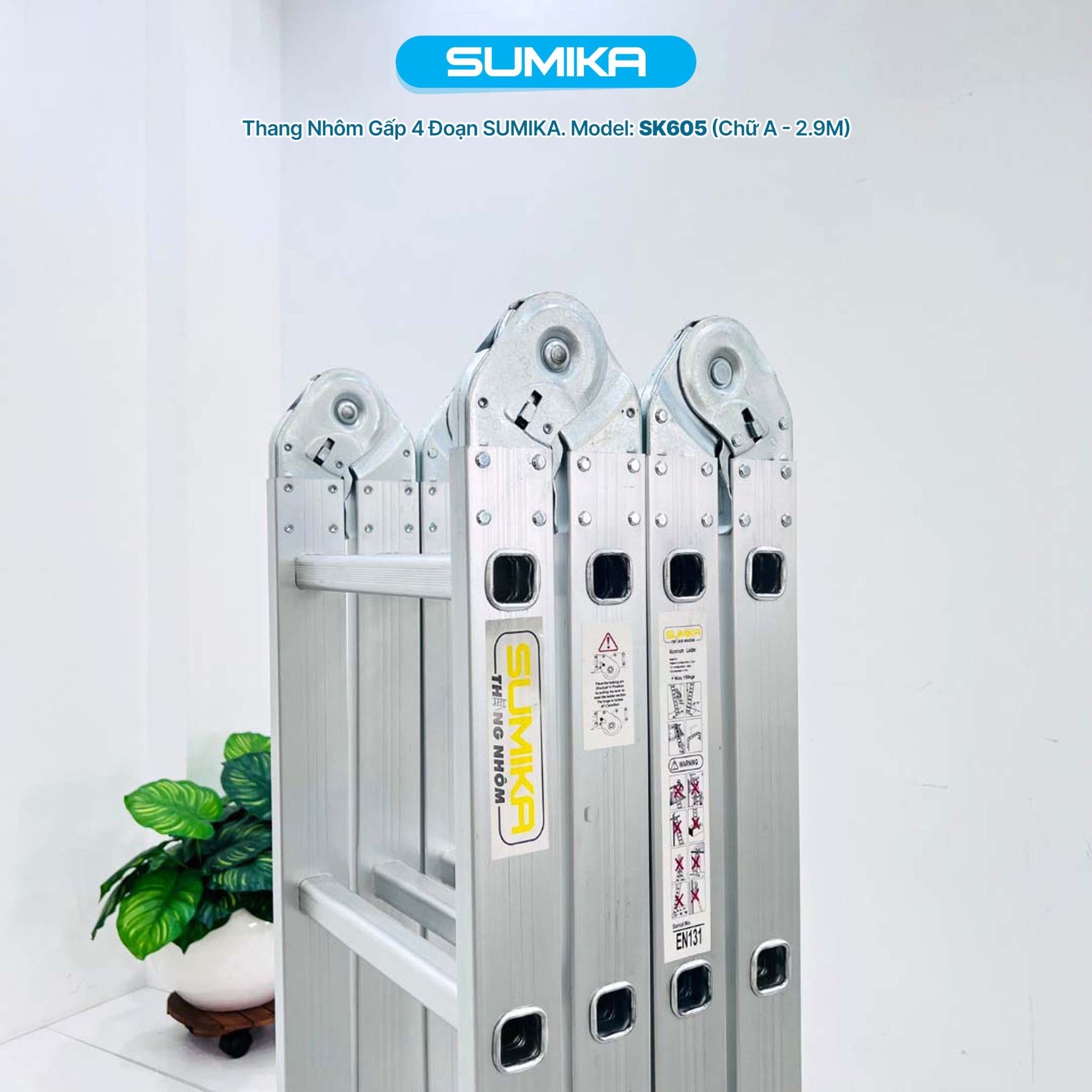Thang nhôm gấp đa năng 4 đoạn, 20 bậc, 5,8m Sumika. Model: SK605