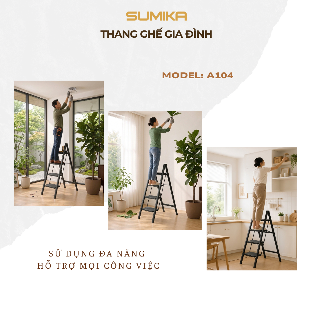 Thang ghế 4 bậc SUMIKA A104 (Black), chiều cao 94cm