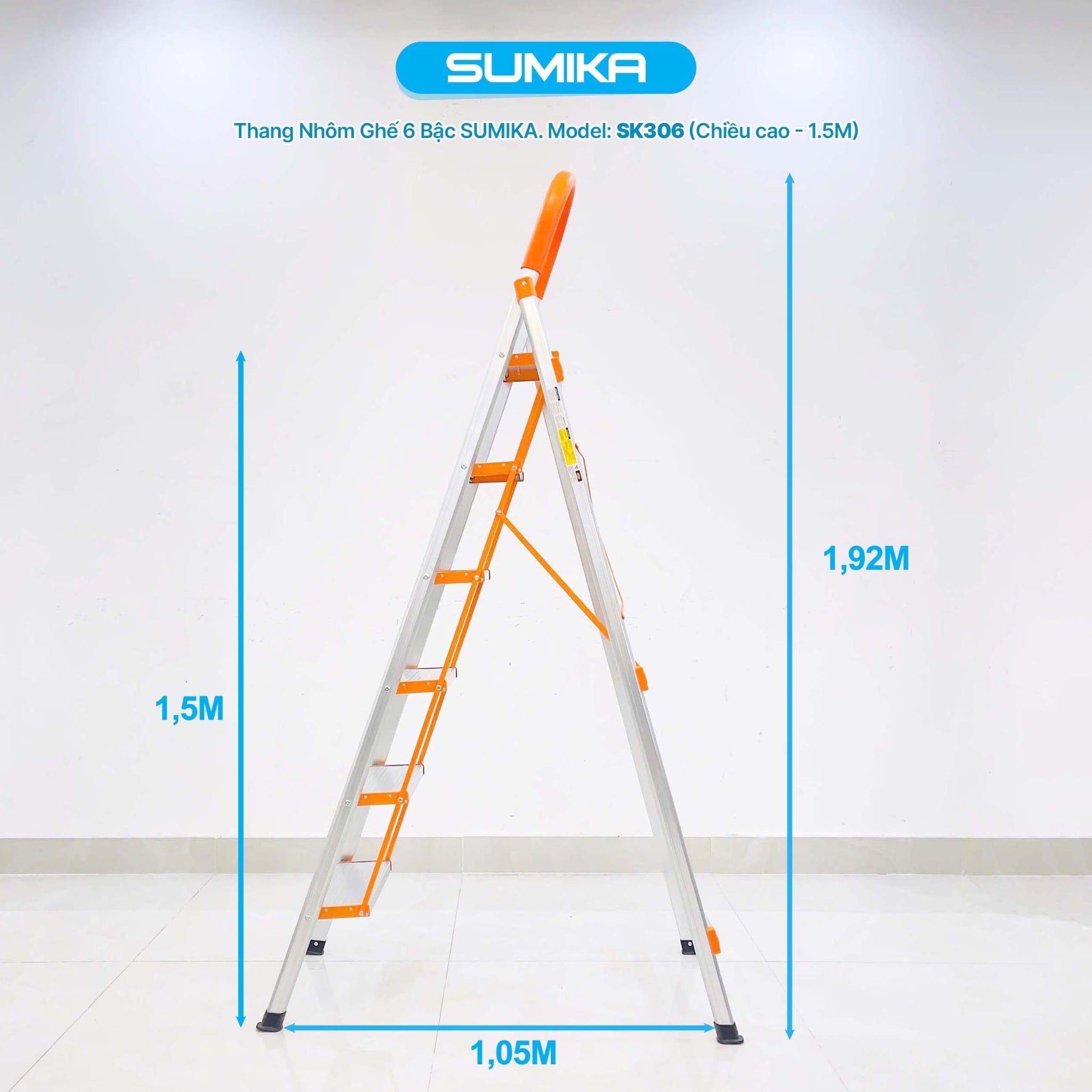 Thang nhôm ghế 6 bậc SUMIKA SK306, chiều cao 1.5m, tải trọng 150kg