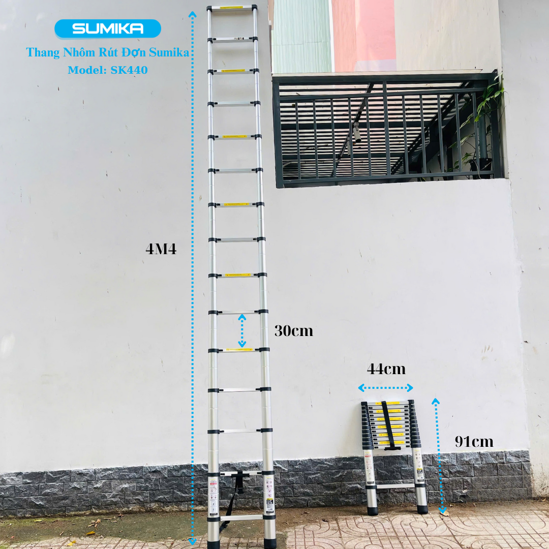 Thang rút nhôm Sumika SK440, đai đen, chiều cao 4.4m