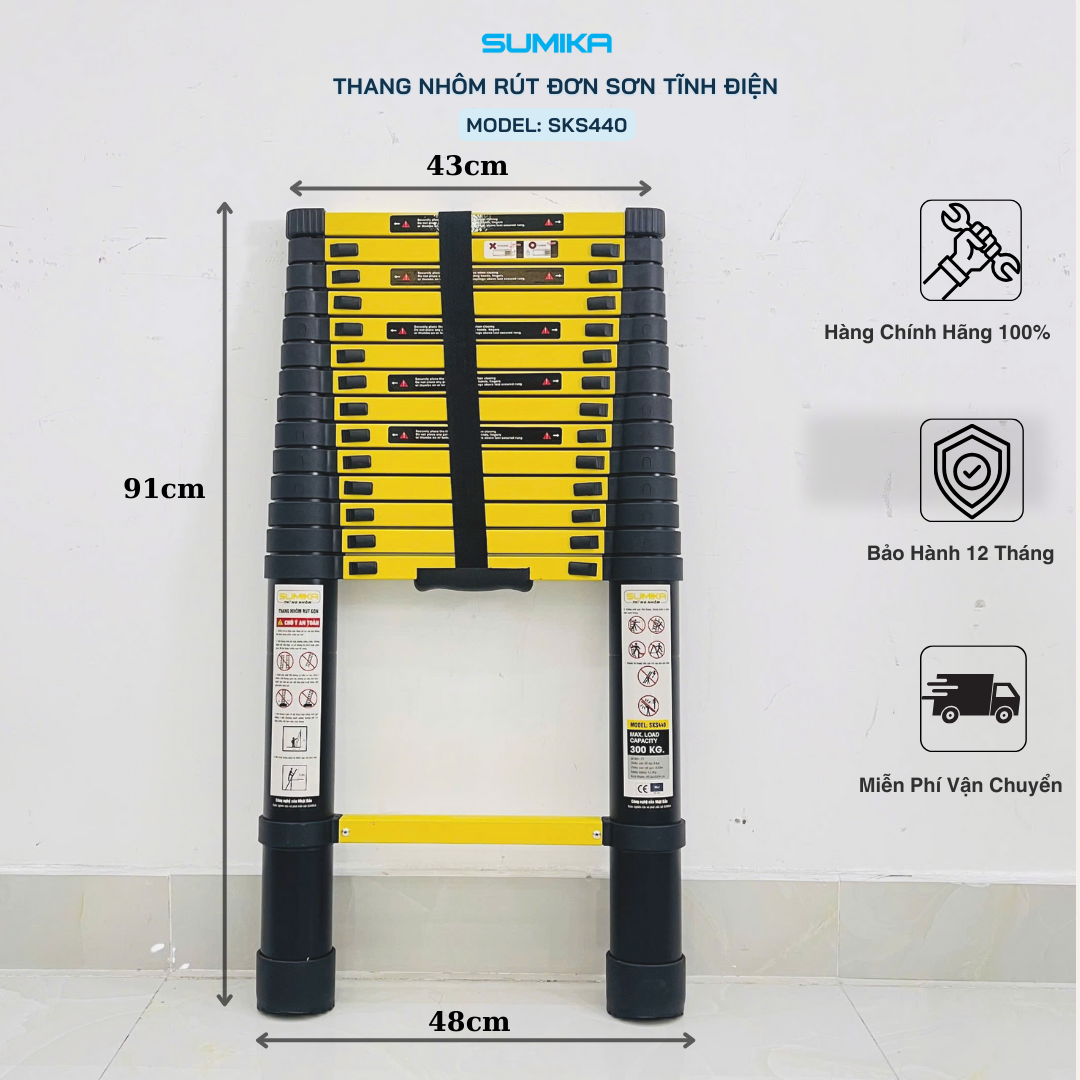 Thang nhôm rút gọn Sumika SKS440, sơn tĩnh điện, chiều cao 4.4m