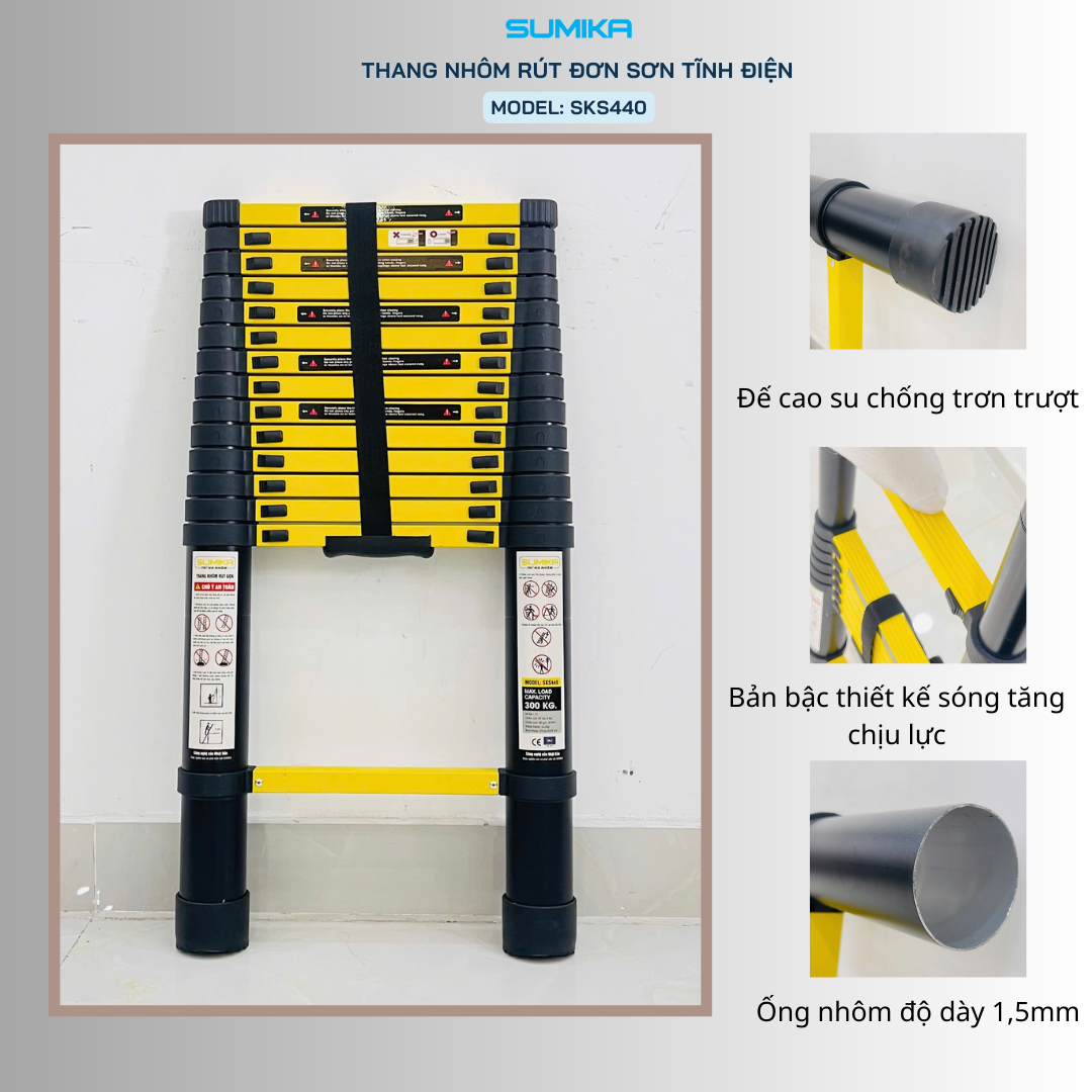 Thang nhôm rút gọn Sumika SKS440, sơn tĩnh điện, chiều cao 4.4m