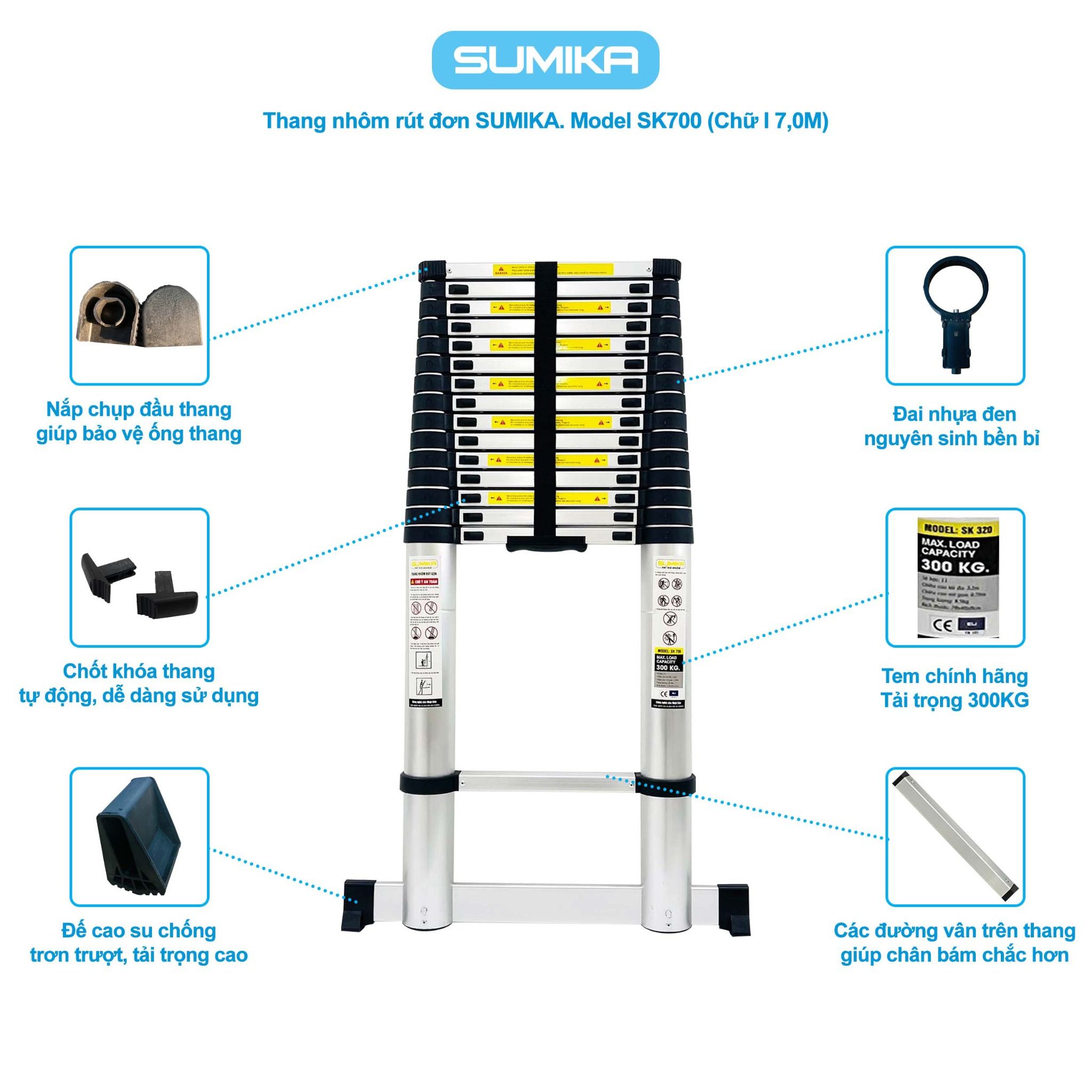 Thang nhôm rút SUMIKA SK700, chiều cao 7.0m