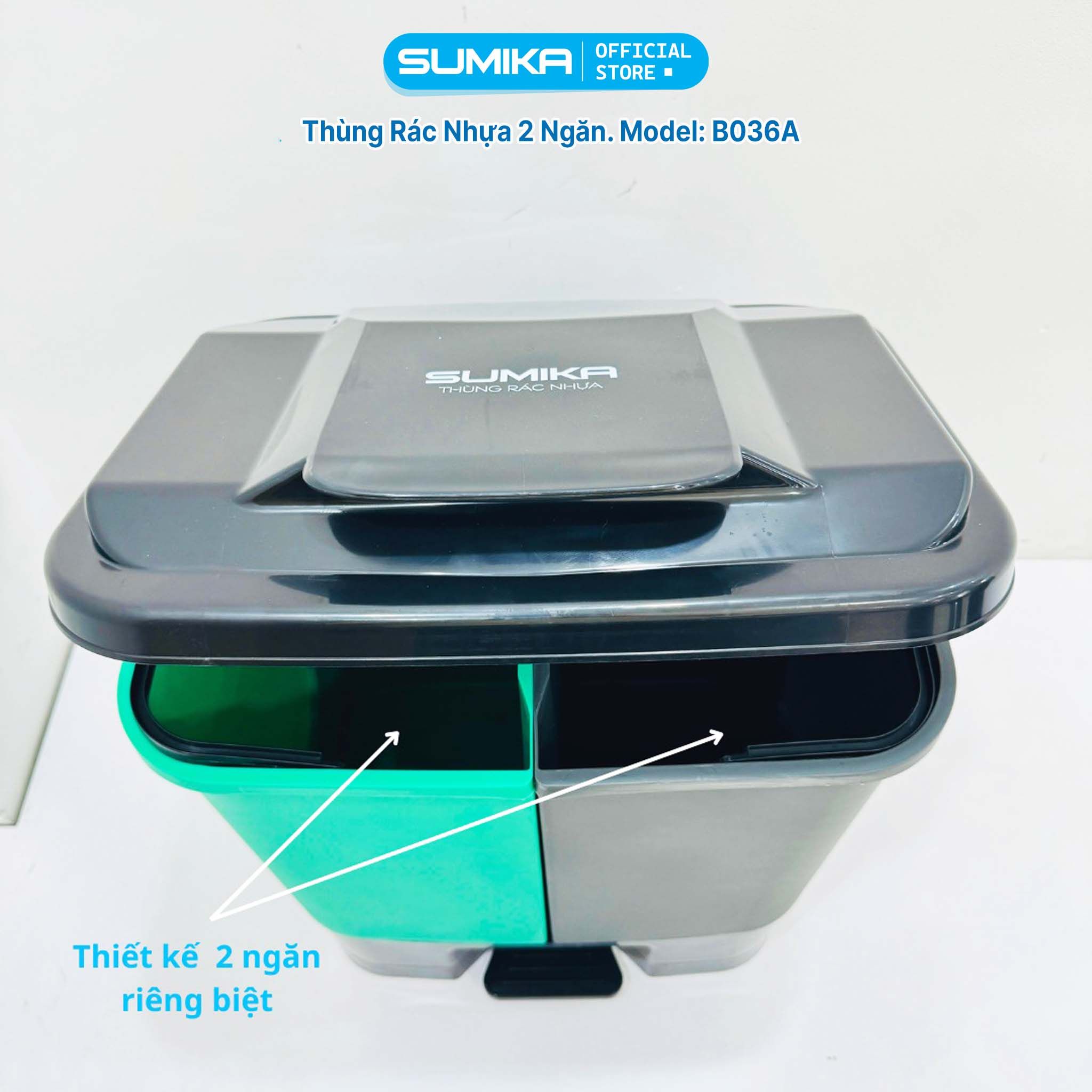 Thùng Rác Phân Loại 2 Ngăn SUMIKA B036A