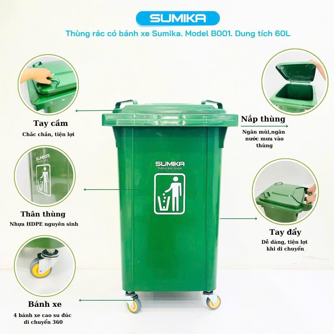 Thùng Rác Nhựa Gia Đình SUMIKA B001