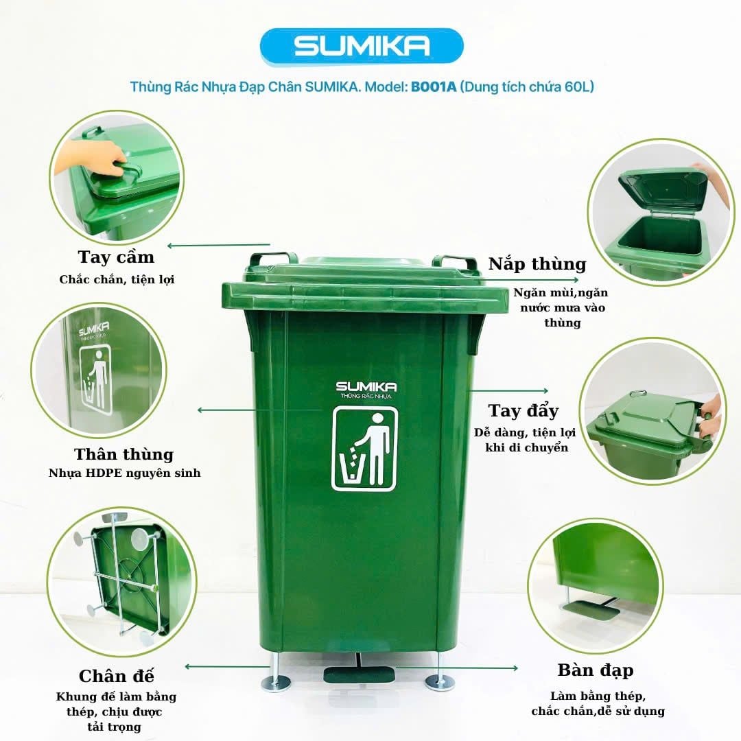 Thùng Rác Nhựa Gia Đình SUMIKA B001A