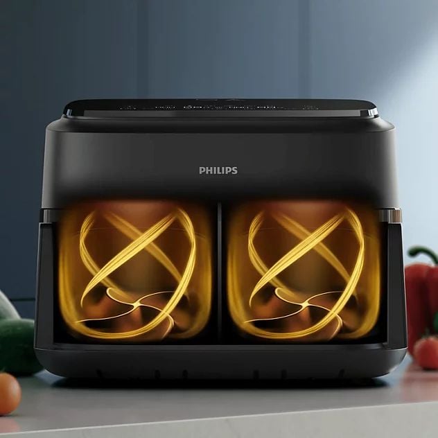 Nồi chiên không dầu hai ngăn Philips NA150/00 7.1L, công suất 2450W, đồng bộ thời gian