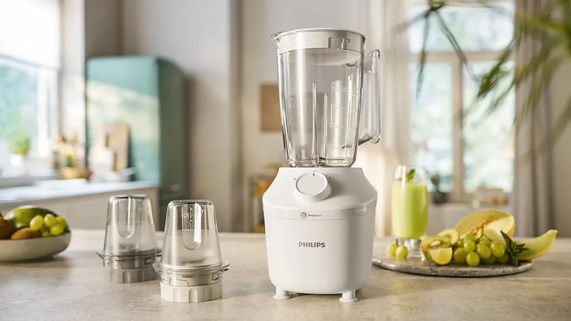 Máy xay sinh tố Philips HR2041/30 450W, bộ 3 cối gồm 1 cối lớn 1L và 2 cối nhỏ 0.2L