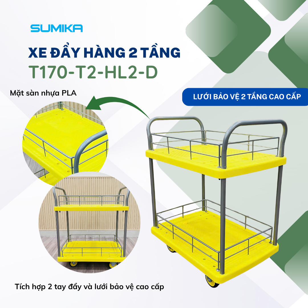 Xe Đẩy Hàng 2 Tầng Có Lồng Lưới SUMIKA T170-T2-HL2-D