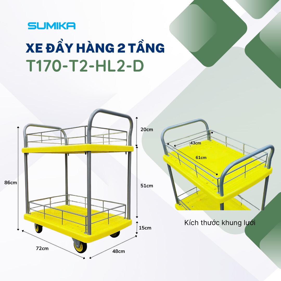 Xe Đẩy Hàng 2 Tầng Có Lồng Lưới SUMIKA T170-T2-HL2-D