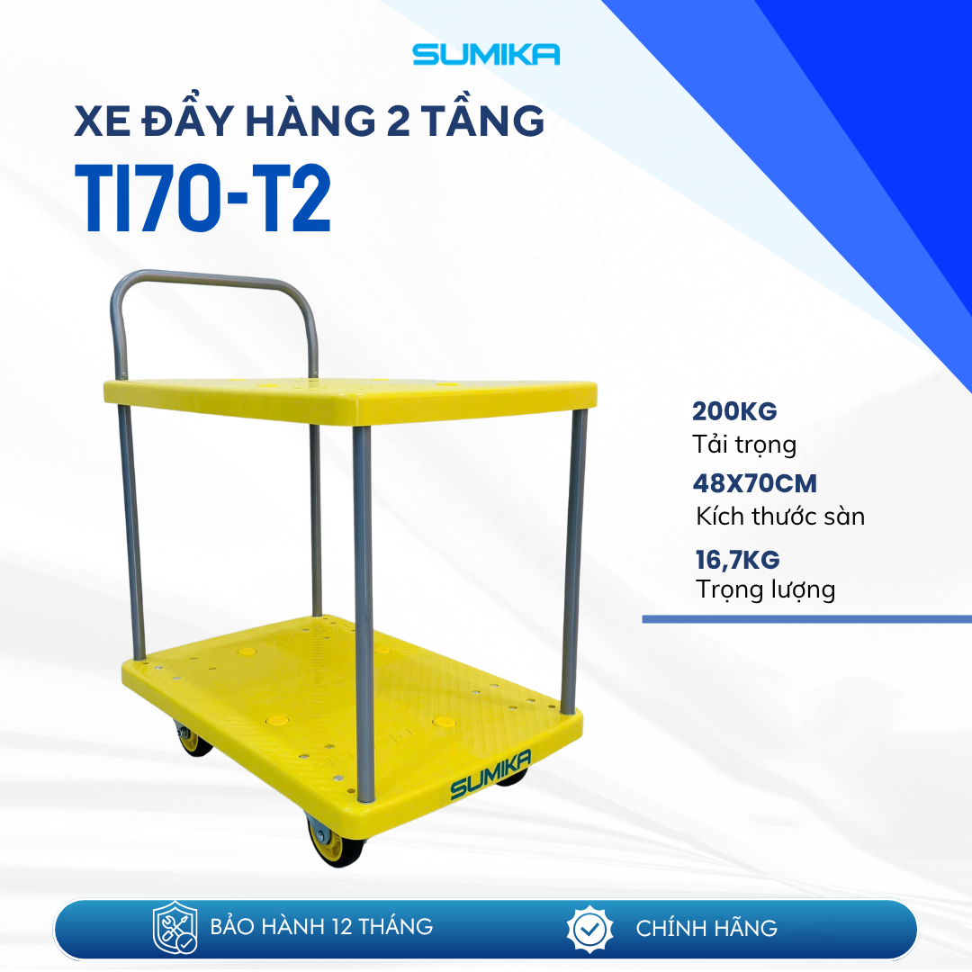 Xe Đẩy Hàng 4 Bánh 2 Tầng Sàn Nhựa SUMIKA T170-T2