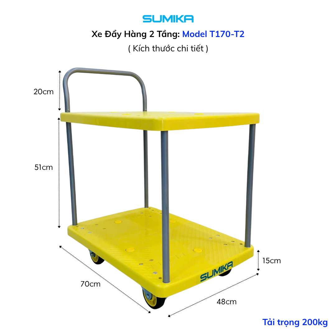 Xe Đẩy Hàng 4 Bánh 2 Tầng Sàn Nhựa SUMIKA T170-T2