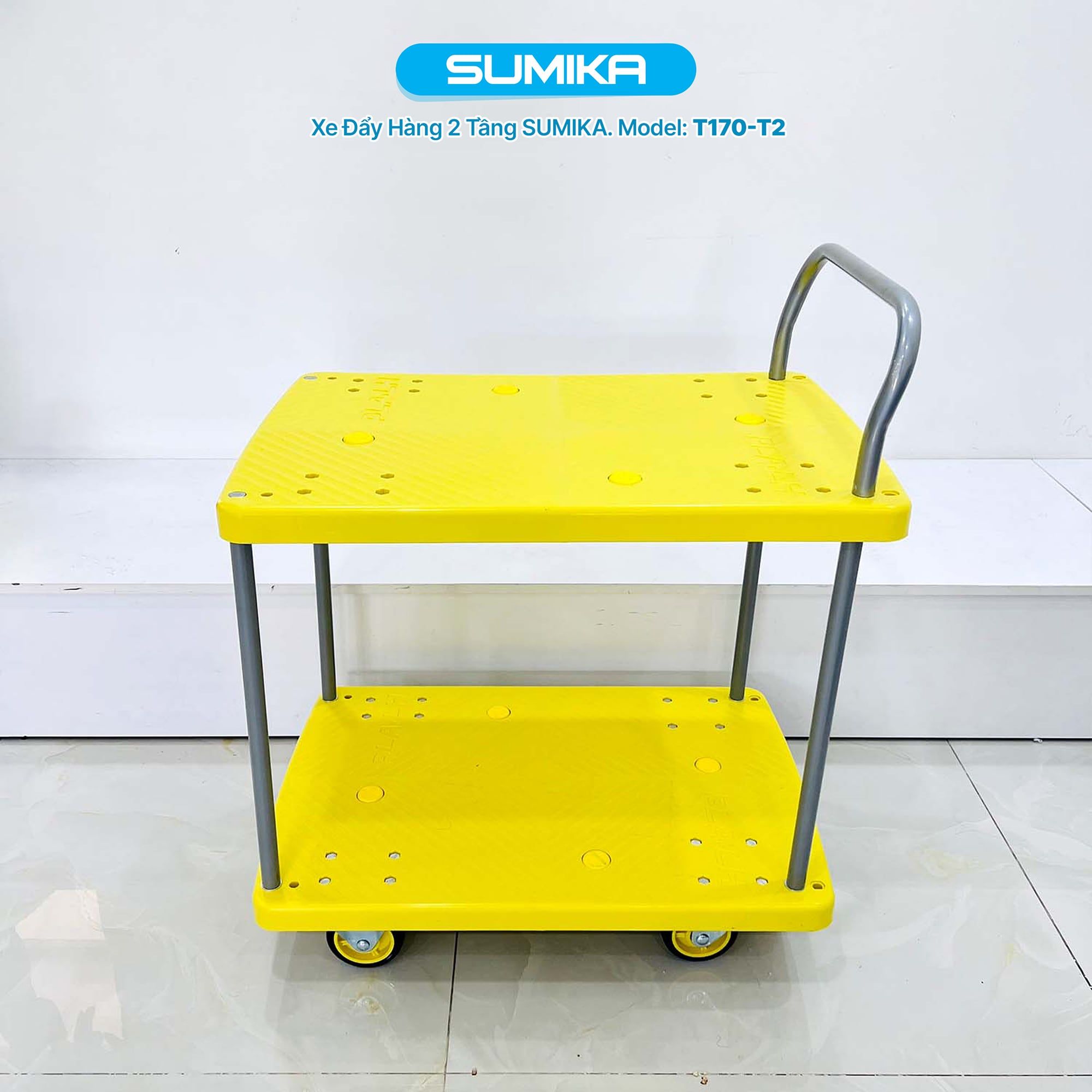 Xe Đẩy Hàng 4 Bánh 2 Tầng Sàn Nhựa SUMIKA T170-T2