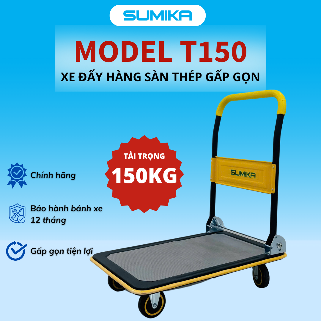 Xe Đẩy Hàng 4 Bánh Sàn Thép SUMIKA T150