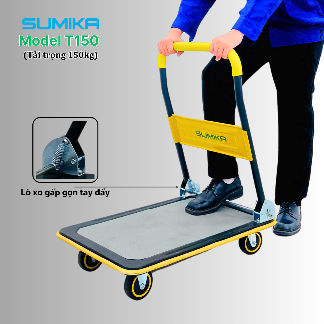 Xe Đẩy Hàng 4 Bánh Sàn Thép SUMIKA T150