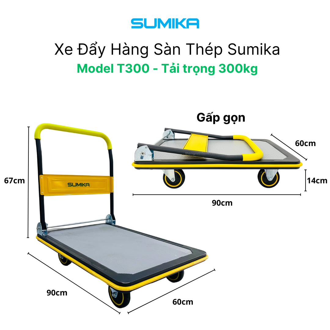 Xe Đẩy Hàng 4 Bánh Sàn Thép SUMIKA T300