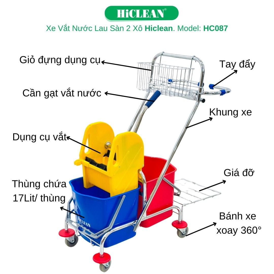 Xe làm vệ sinh 2 xô HiClean. Model: HC087