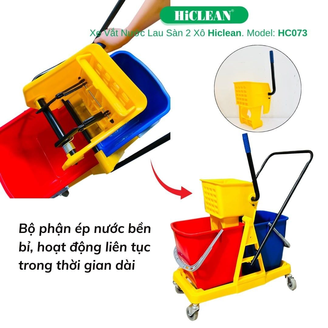 Xe làm vệ sinh 2 xô, 60L Hiclean. Model: HC073