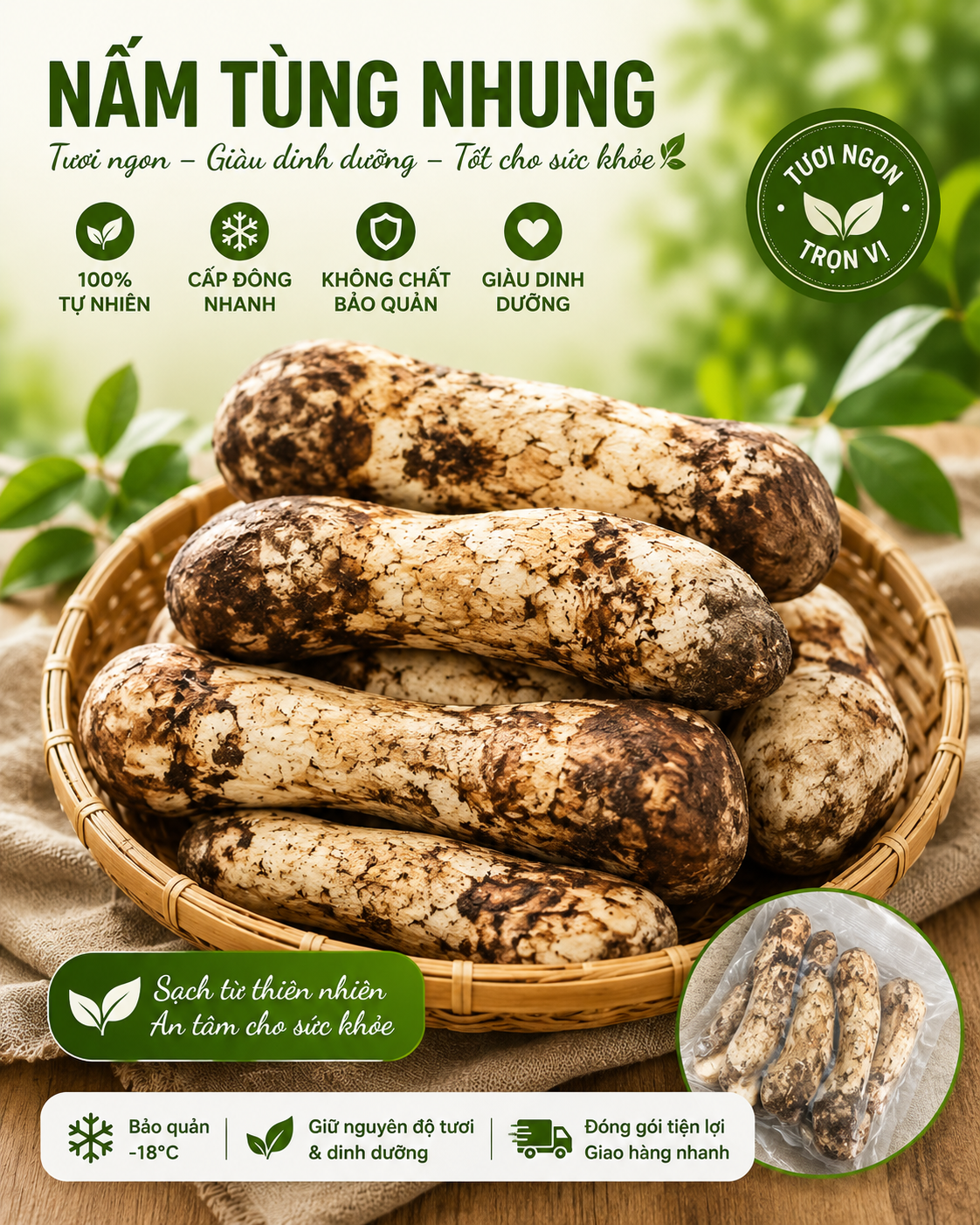 Nấm Tùng Nhung - Matsutake ( Hàng Loại A - Đông Lạnh ) - LH:0915179900