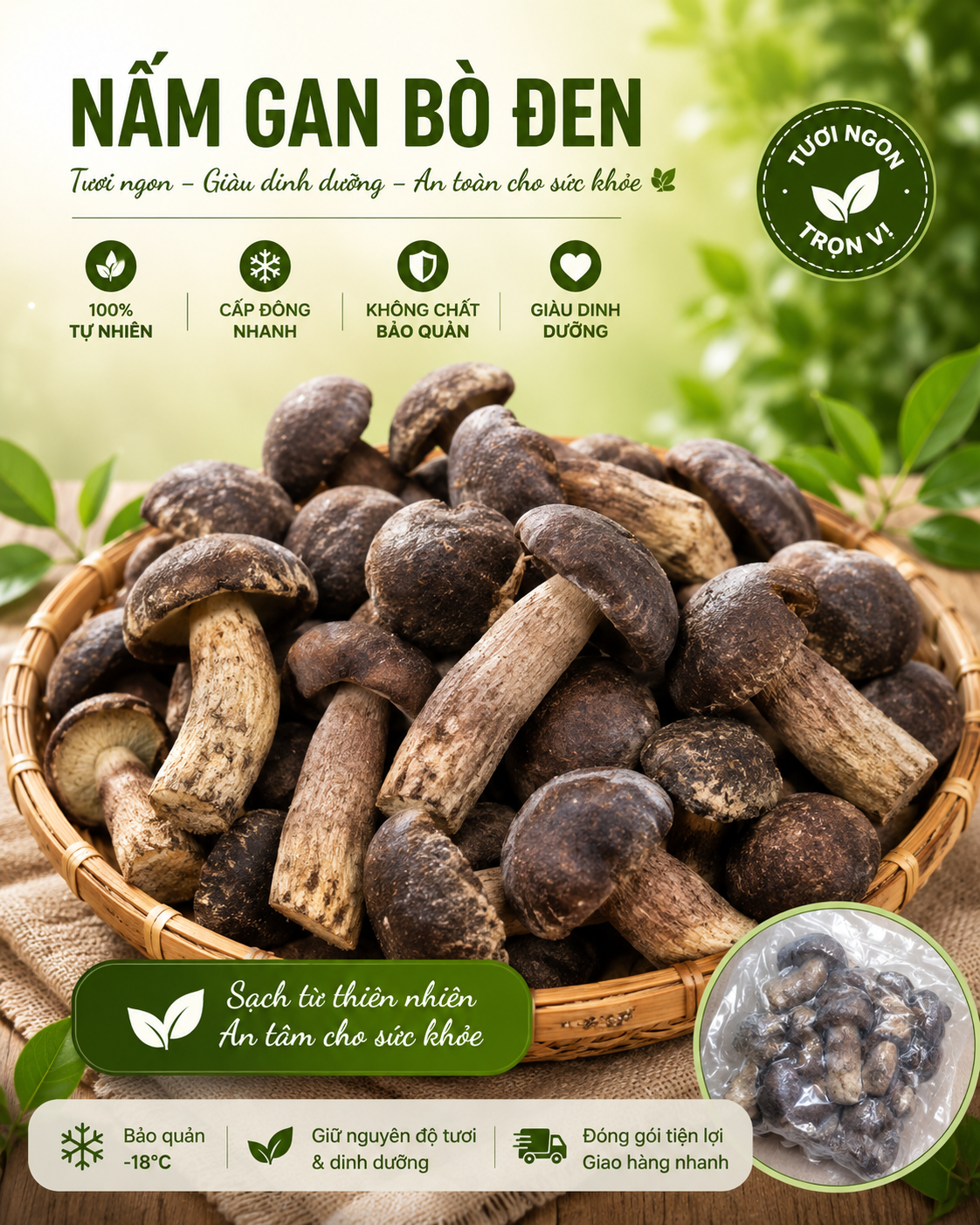 Nấm gan bò đen - Đông lạnh - LH:0915179900