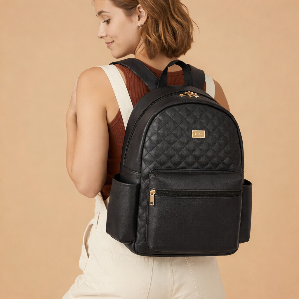 Ba lô công sở thời trang nữ IDIGO UBP2 – 6035 , Balo da nữ họa tiết chần trám thanh lịch đựng laptop 14 inch