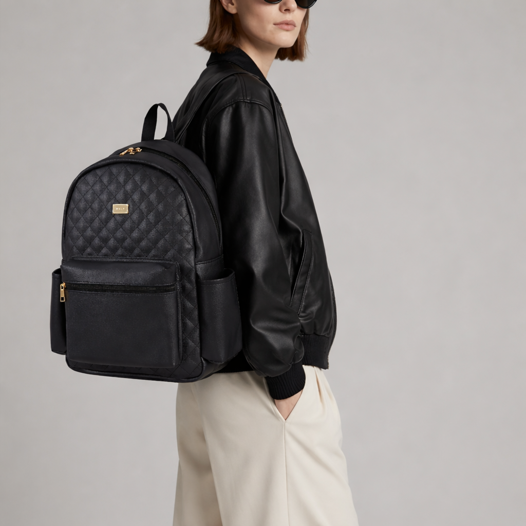 Ba lô công sở thời trang nữ IDIGO UBP2 – 6035 , Balo da nữ họa tiết chần trám thanh lịch đựng laptop 14 inch